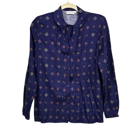 Jones New York Women’s Sz 10 Purple Diamond Pattern Blouse Shirt Button Up Top - Picture 1 of 7